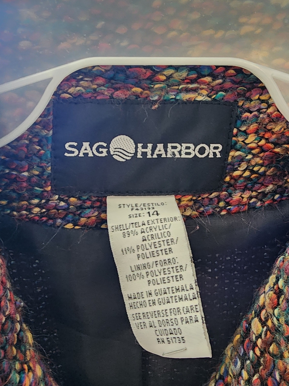 Vintage multicolor tweed blazer with zip closure from the Sag Harbor b- Size 14